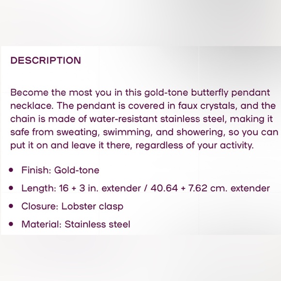 Gold-tone Stainless Steel Pavé Butterfly Pendant Necklace - Picture 3 of 5